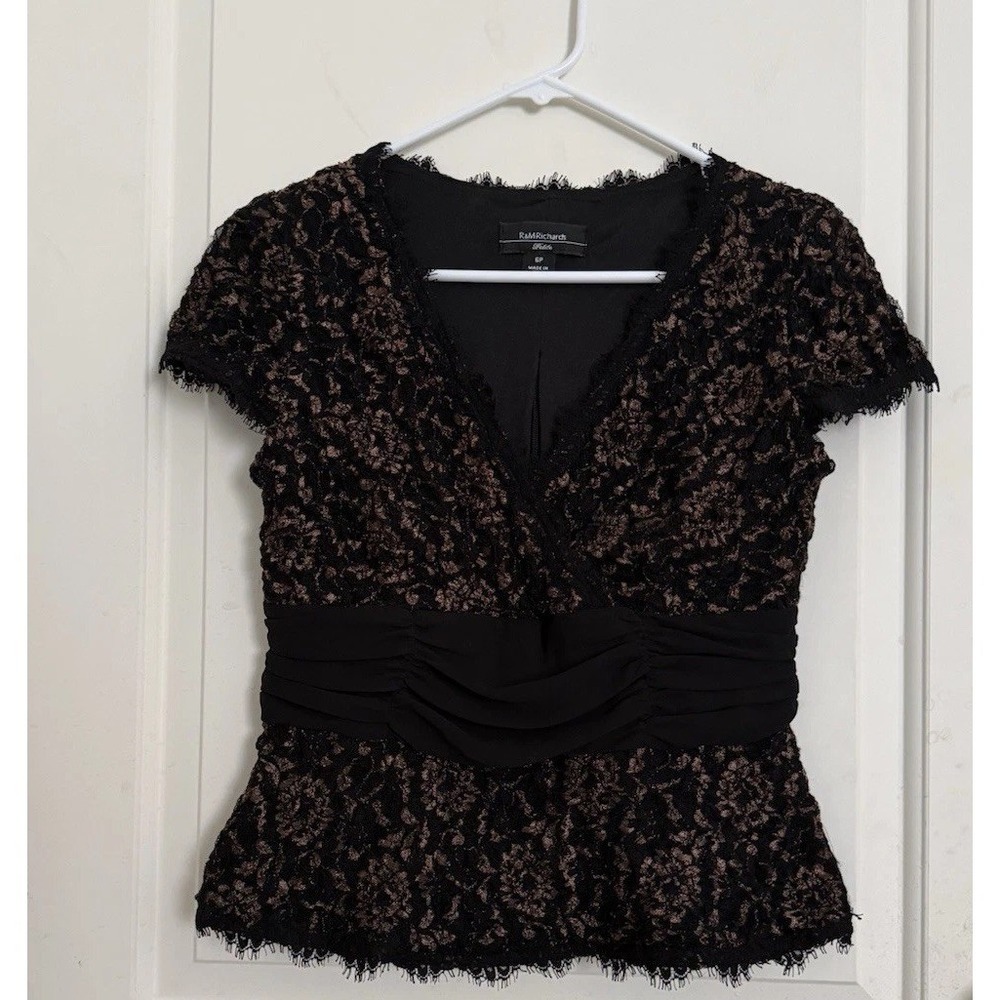 Y2K VTG R &‎ M Richards Peplum Blouse Top Womens 6 Petite Floral Lace Romantic